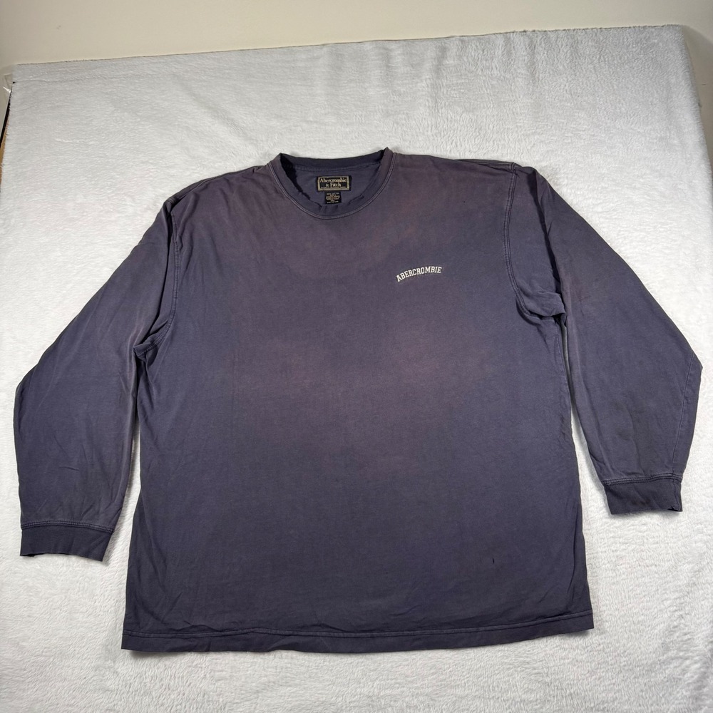 Abercrombie & Fitch Long Slv T-Shirt Mens XXL Navy Blue Vintage Distressed Logo